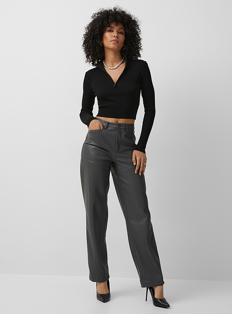 Icône Charcoal Topstitched-seam faux-leather pant for women