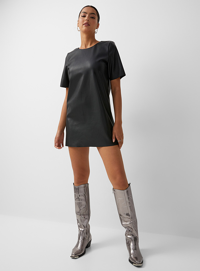 Icône Black Faux-leather short dress for women