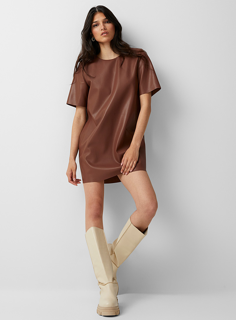 Icône Brown Faux-leather short dress for women