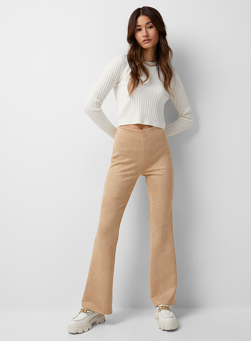 Icône Cream Beige Faux-suede flared pant for women