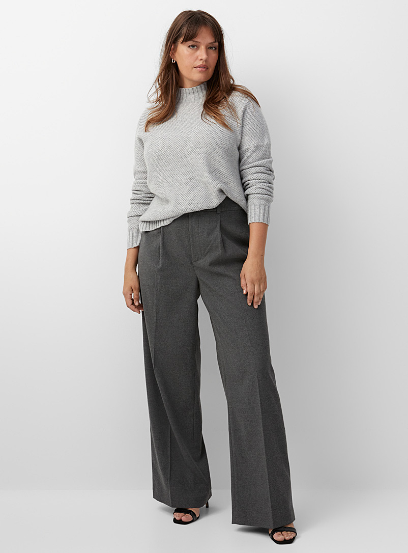 Contemporaine Dark Grey Wide-leg pleated flannel pant for women