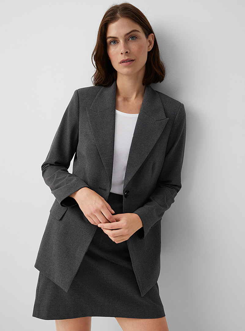 Contemporaine Dark Grey Long flannel blazer for women