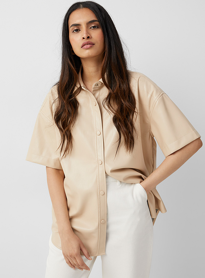 Contemporaine Ecru/Linen Oversized faux-leather shirt for women