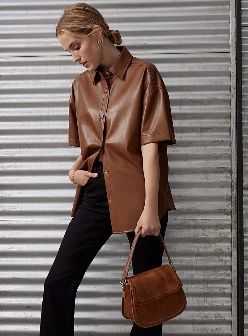 Contemporaine Brown Loose faux-leather shirt for women
