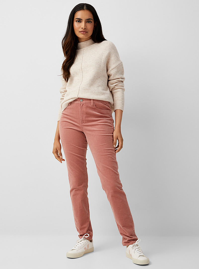 Contemporaine: Le pantalon droit velours côtelé Vieux rose pour femme