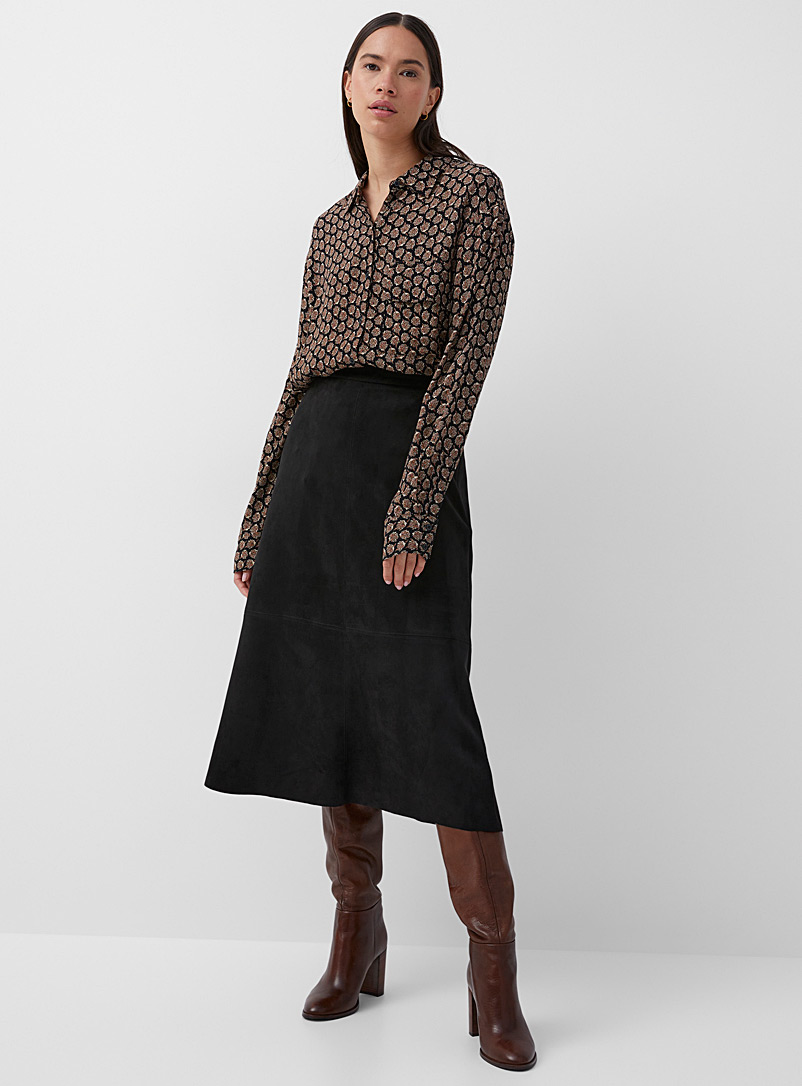 Contemporaine Black Faux-suede midi skirt for women