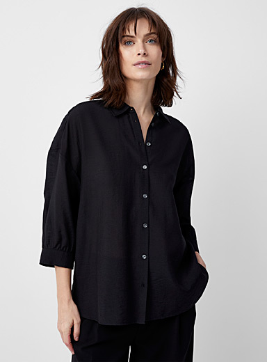 Contemporaine Black Puff-sleeve linen shirt for women