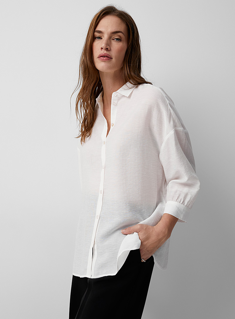 Contemporaine White Puff-sleeve linen shirt for women