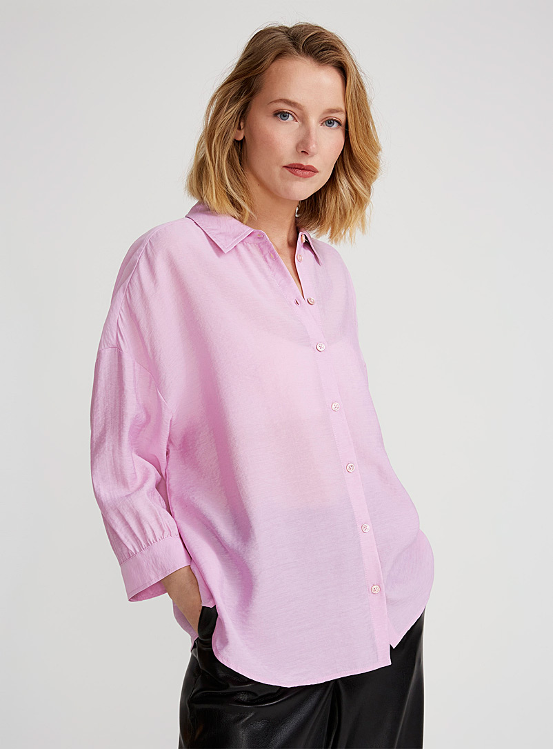 Contemporaine Pink Puff-sleeve linen shirt for women