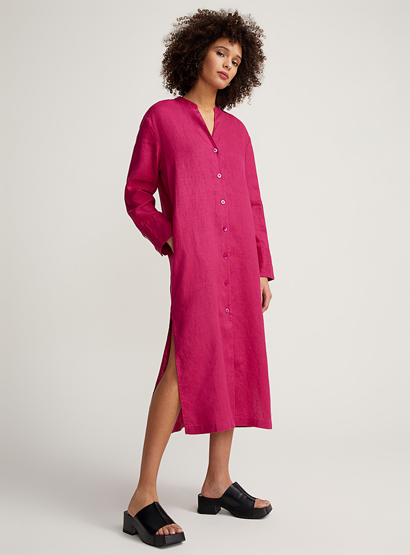 Contemporaine Medium Pink Pure linen maxi shirtdress for women