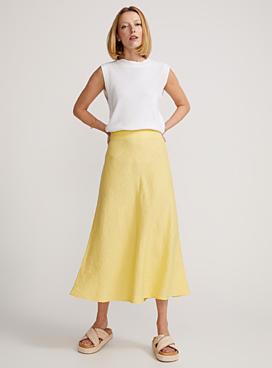 Contemporaine Light Yellow Pure linen flared skirt for women