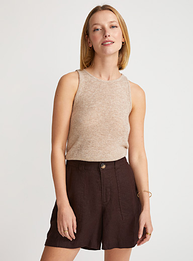 Contemporaine Dark Brown Patch pockets pure linen short for women