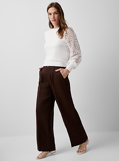 Contemporaine Dark Brown Wide-leg pure linen pant for women