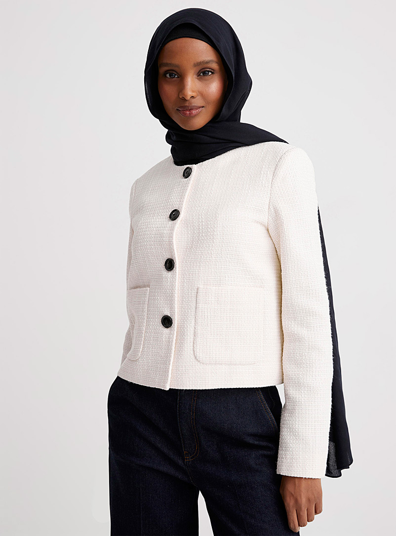 Contemporaine Ivory White Ivory tweed blazer for women
