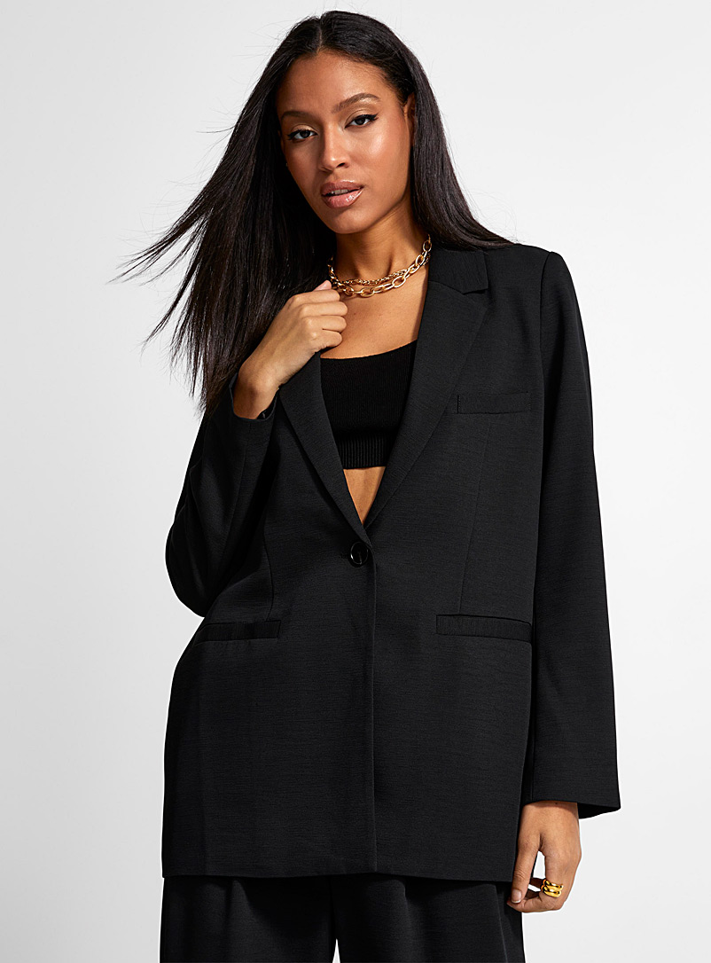 Icône Black Single-button piqué loose blazer for women