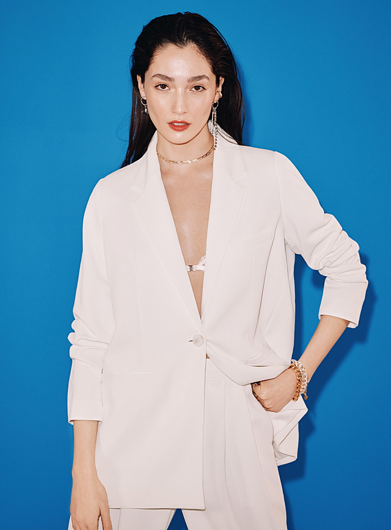 Icône White Single-button piqué loose blazer for women