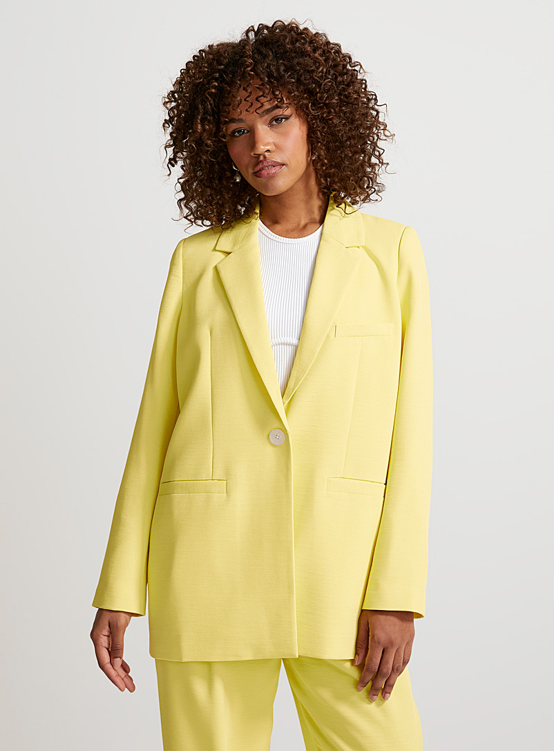 Icône Yellow Single-button piqué loose blazer for women