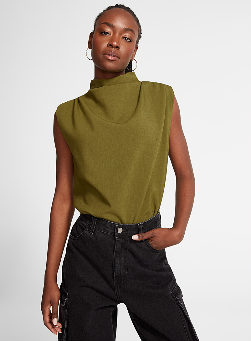 Icône Green Mock-neck draped blouse for women