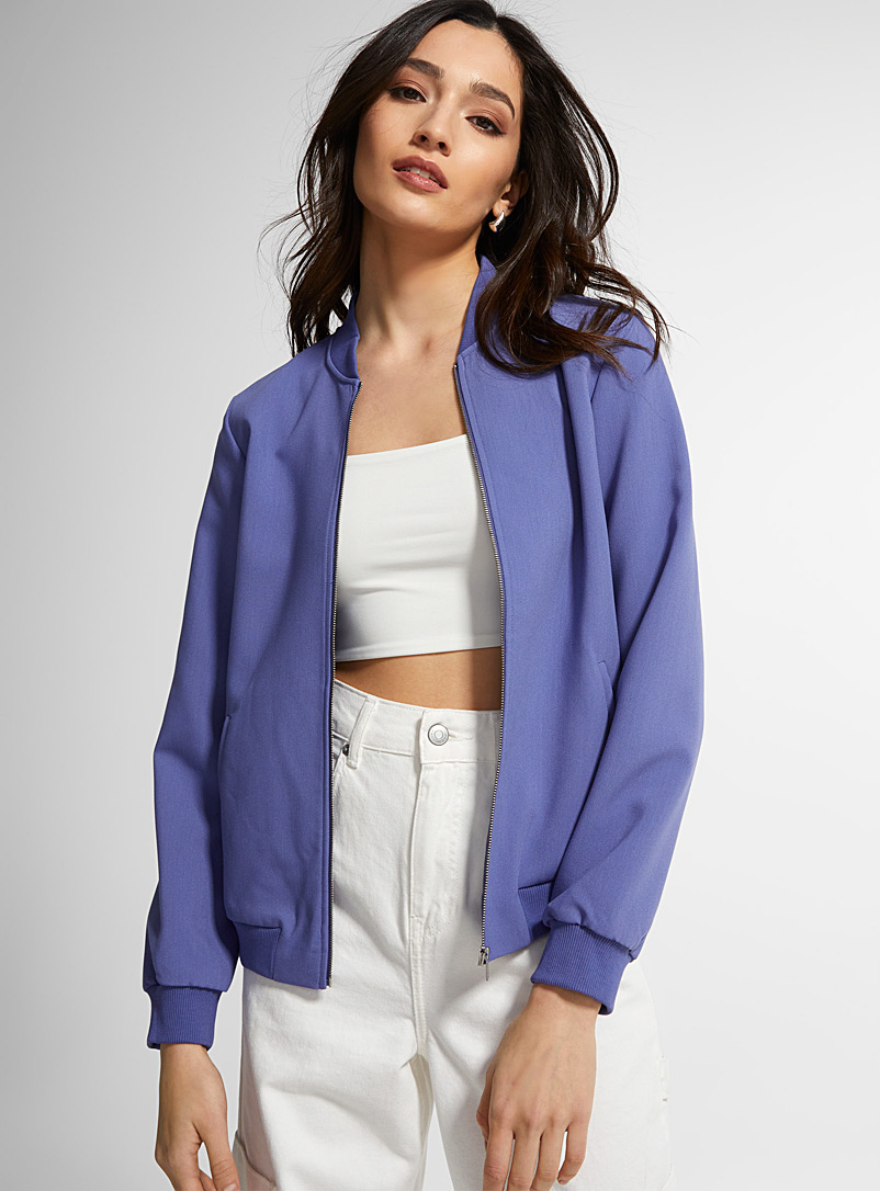 Icône Blue Structured crepe bomber jacket for women