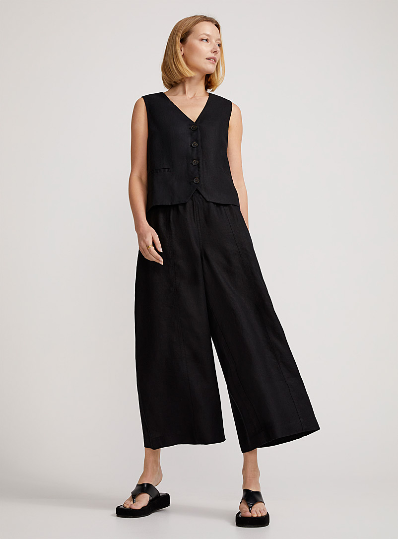 Contemporaine Black Pure linen wide-leg cropped pant for women