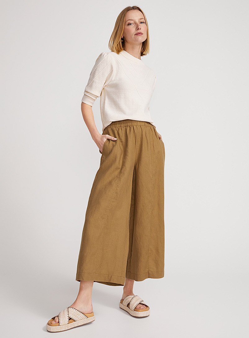 Contemporaine Brown Pure linen wide-leg cropped pant for women