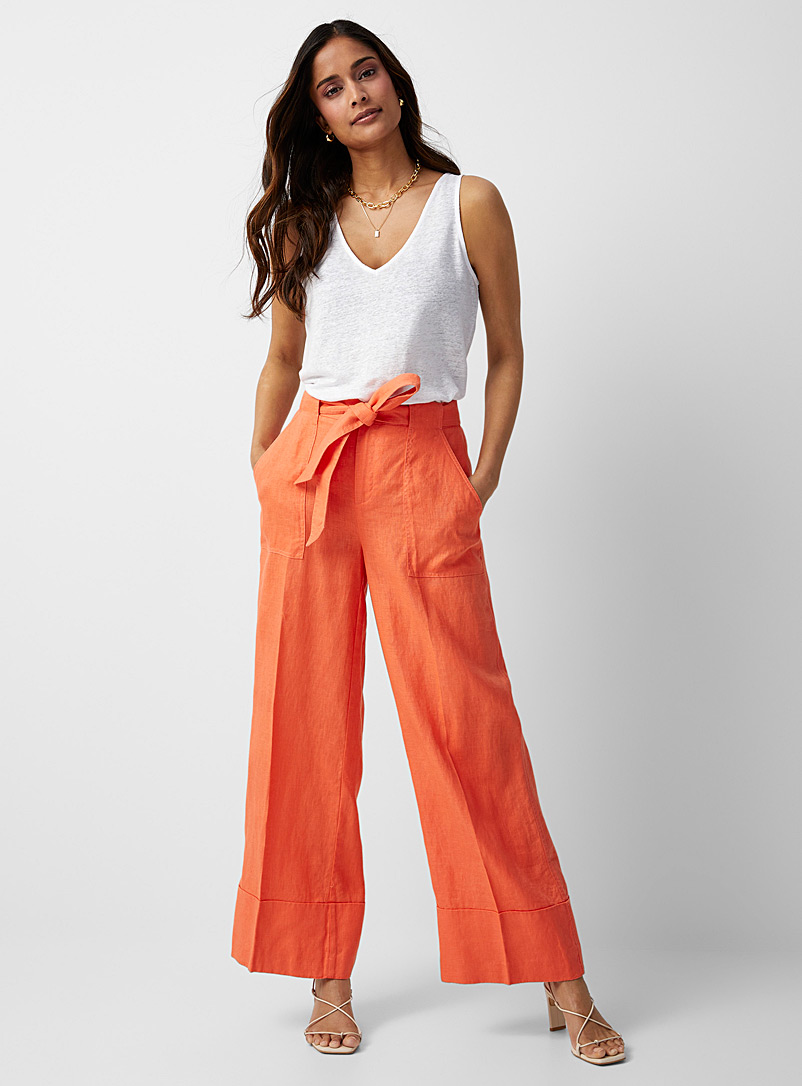Pantalon Femme Jambe Large En Lin - Cordon De Serrage Rouge - Léger Et Confortable, Idéal Pour été, Yoga, Plage Ou Look Décontracté - 6