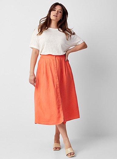 Contemporaine Peach Pure linen buttoned midi skirt for women