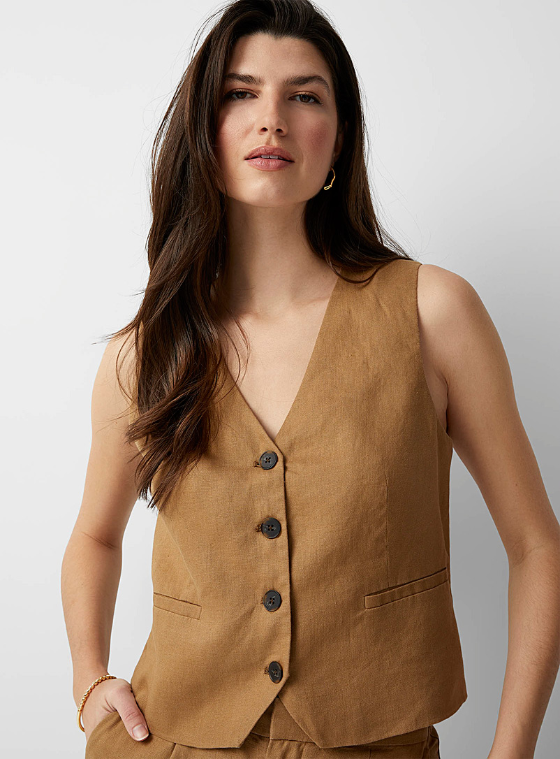 Contemporaine Brown Pure linen vest for women
