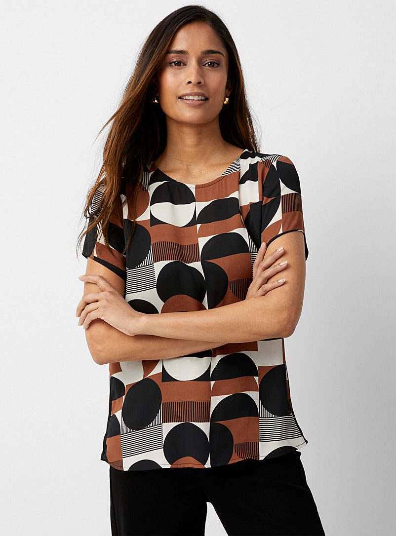 Contemporaine Patterned Ecru Silky front print blouse for women