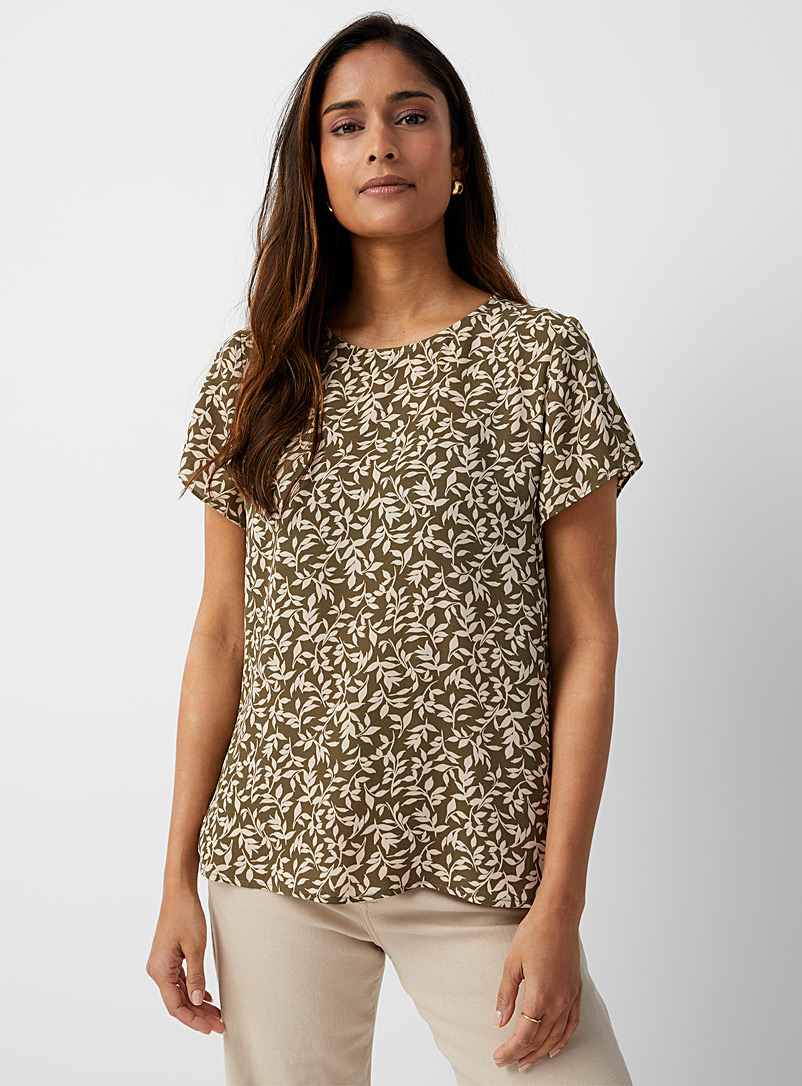 Contemporaine Patterned Green Silky front print blouse for women