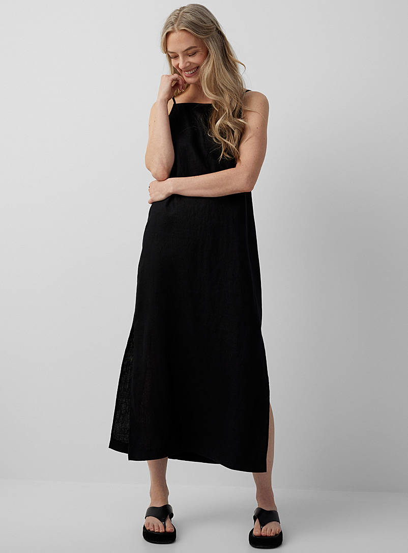 Contemporaine Black Pure linen maxi dress for women