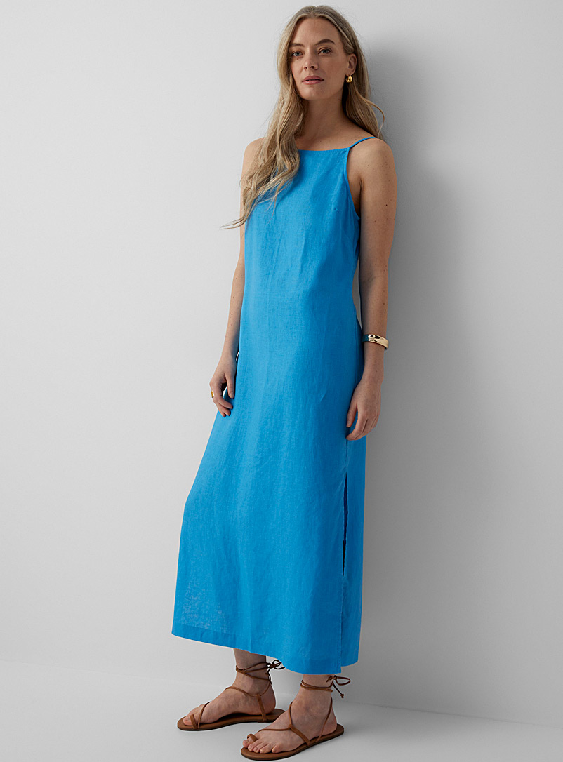 Contemporaine Blue Pure linen maxi dress for women