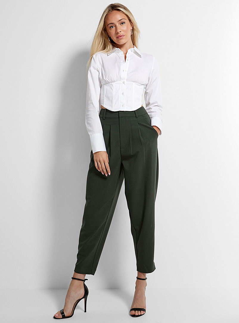 Icône Forest green Pleated balloon pant for women