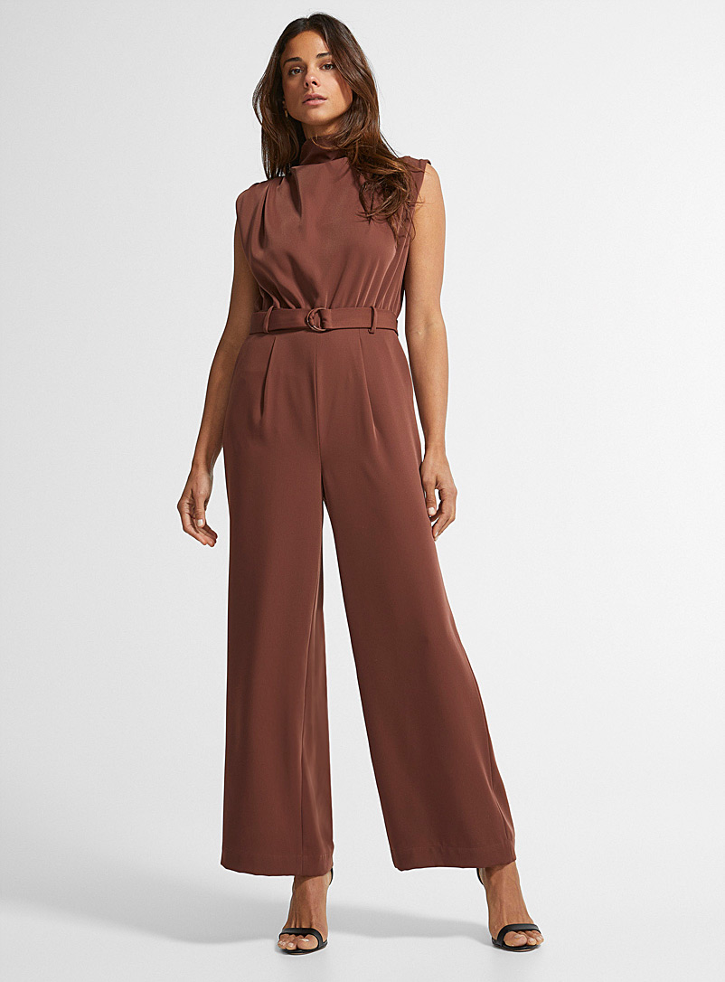 Icône Copper brown  Belted flowy jumpsuit for women