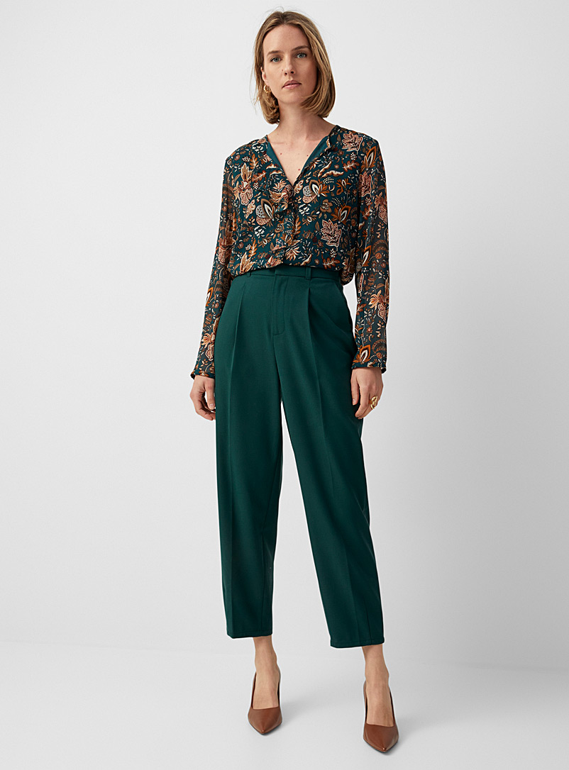 Contemporaine Mossy Green Touch of wool barrel pant for women
