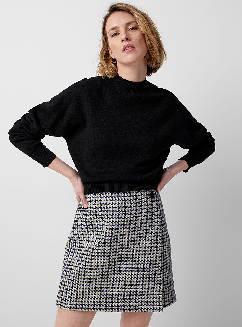 Contemporaine Patterned blue Houndstooth wool wrap skirt for women
