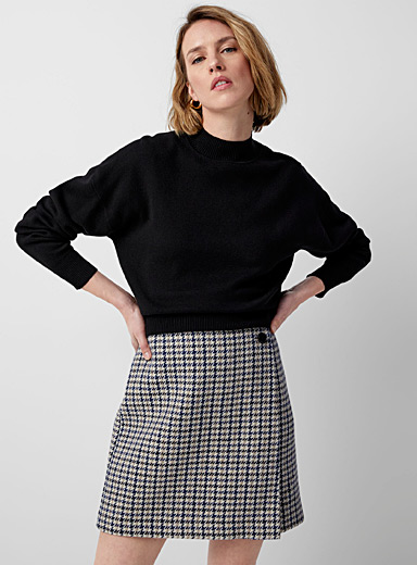 Contemporaine Patterned blue Houndstooth wool wrap skirt for women