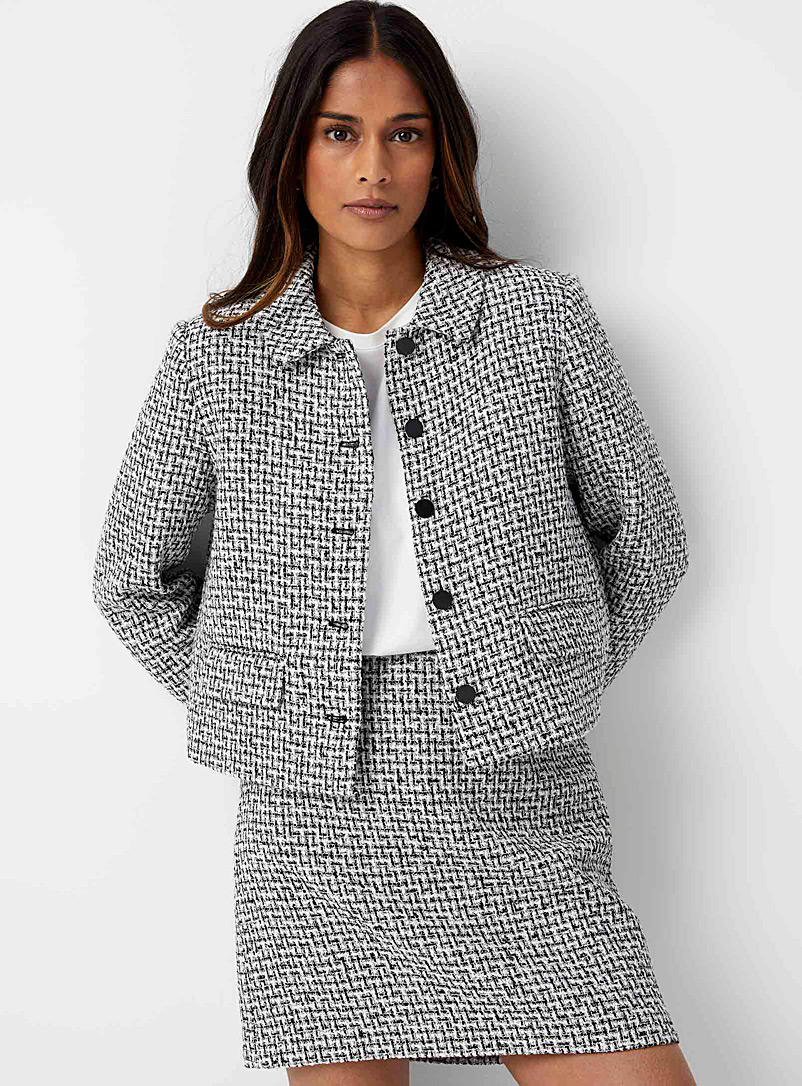 Contemporaine: La jupe tweed carreaux contraste Blanc à motifs pour femme