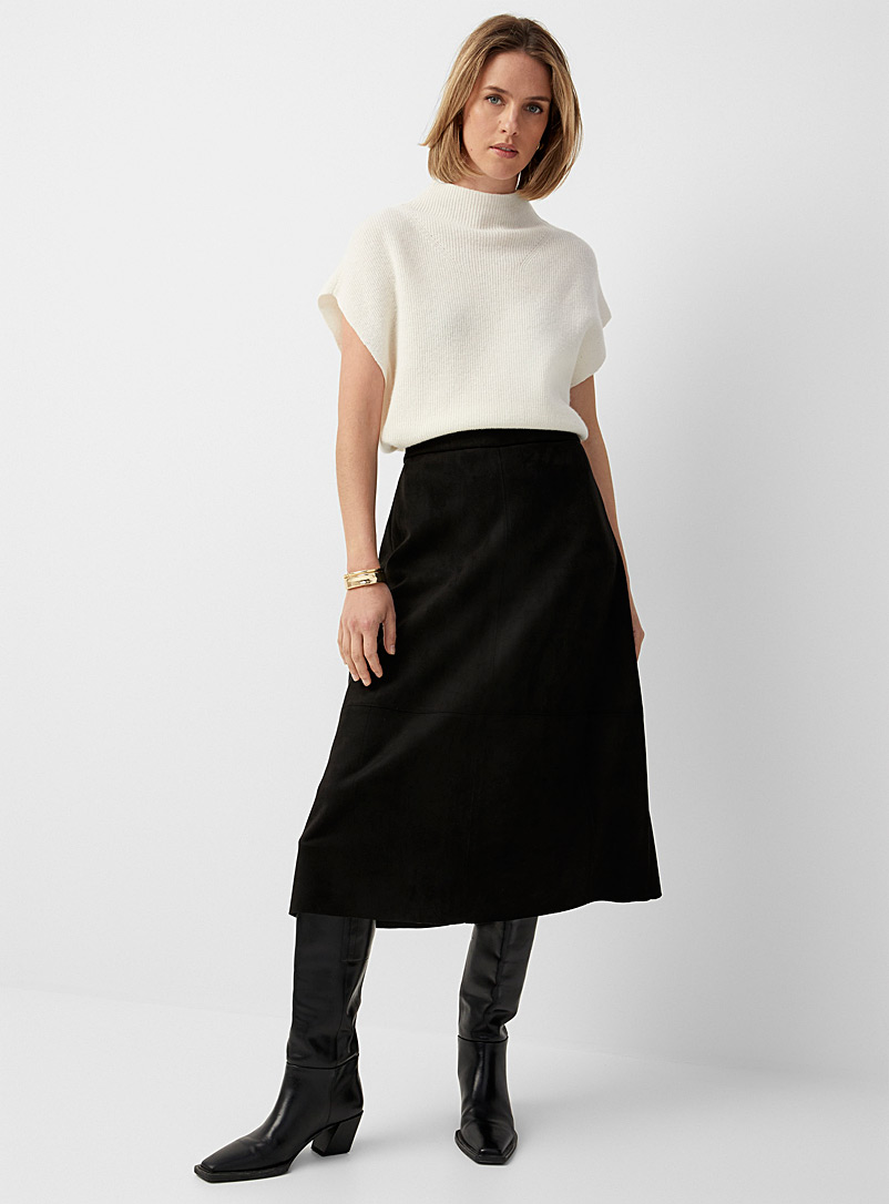 Contemporaine Black Faux-suede flared skirt for women