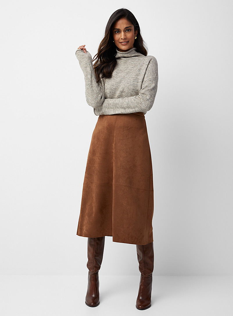 Contemporaine Brown Faux-suede flared skirt for women