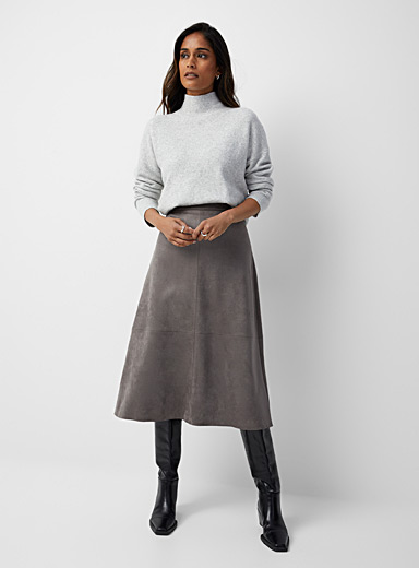 Contemporaine Grey Faux-suede flared skirt for women