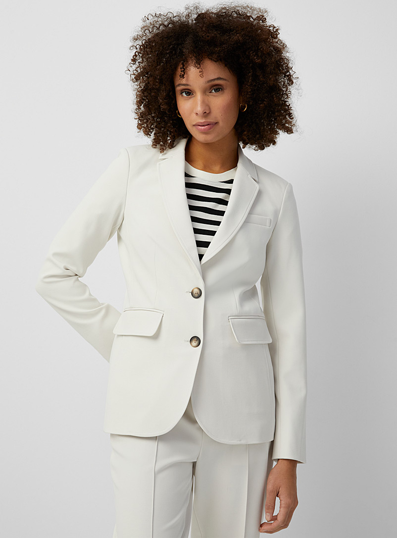Contemporaine Ivory/Cream Beige Fitted two-button stretch blazer for women