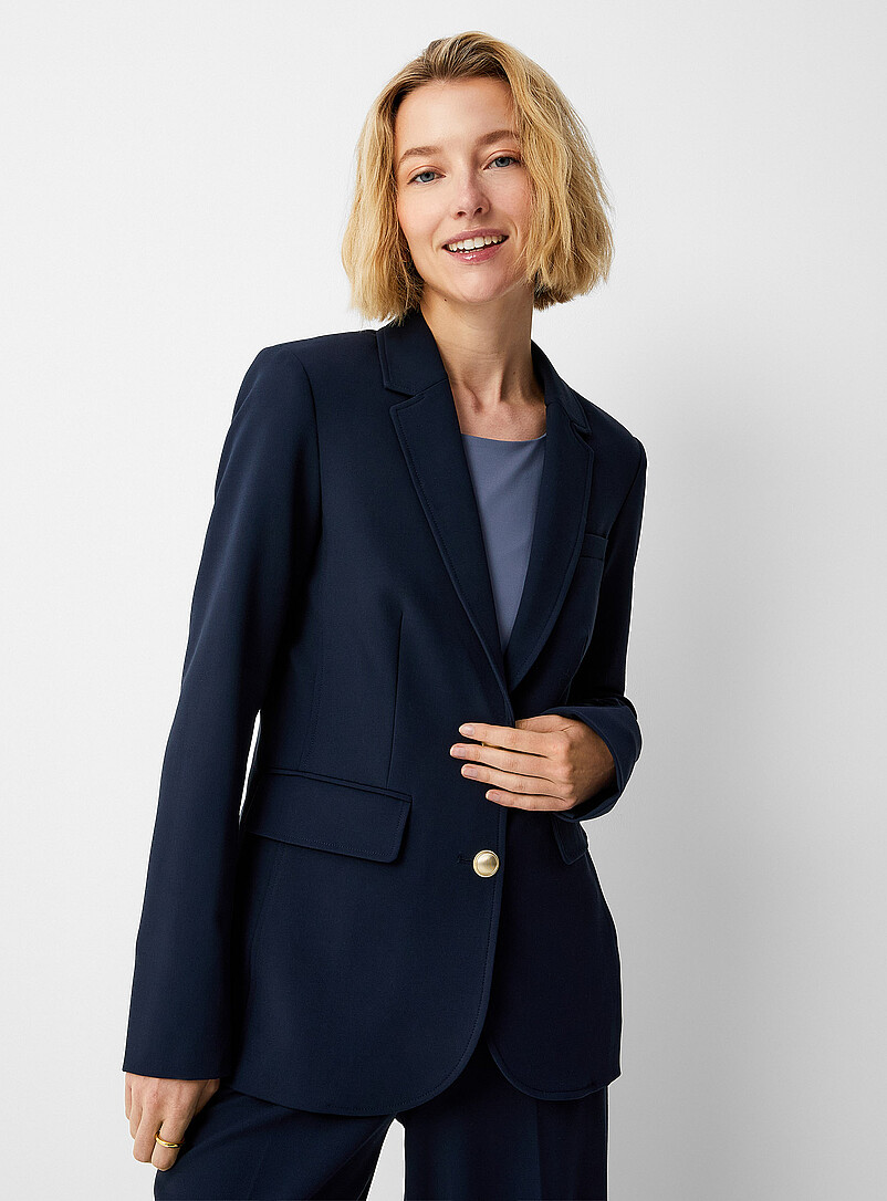 Women Navy Blue Stretch Blazer