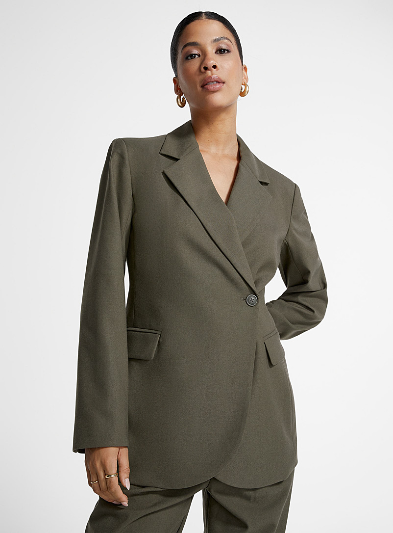 Icône Mossy Green Touch of wool offset button blazer for women