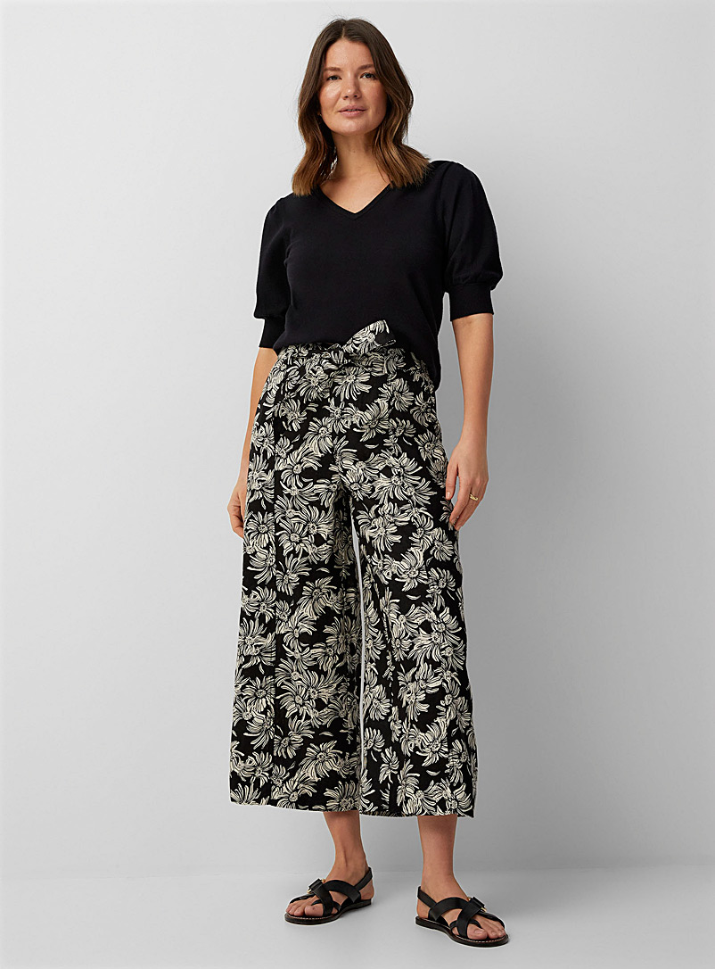 Belted pure linen wide-leg cropped pant, Contemporaine