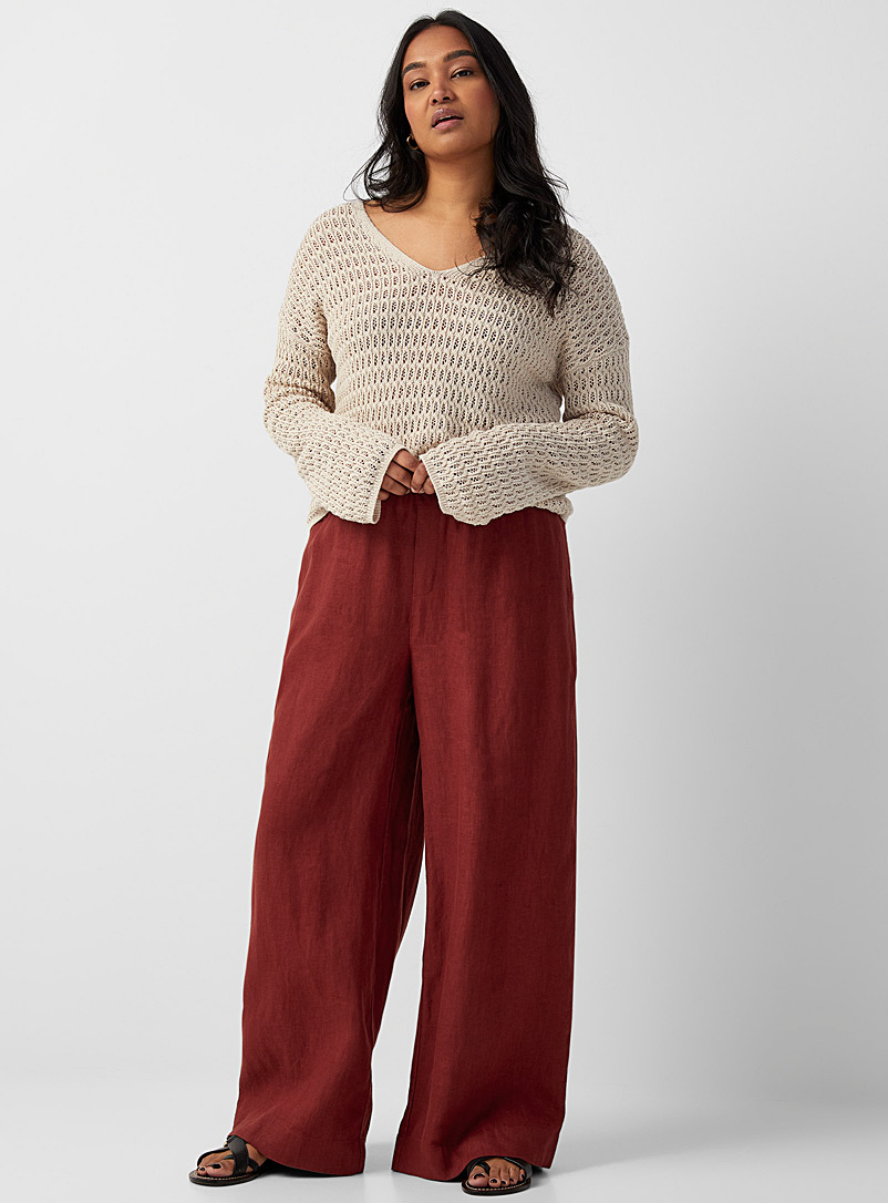 Contemporaine Terracotta Comfy waist pure linen wide-leg pant for women
