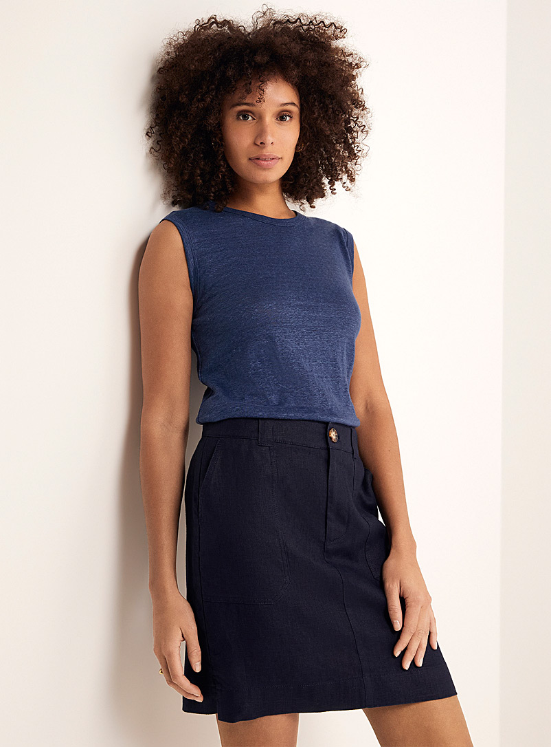 Contemporaine Marine Blue Organic linen straight skort for women