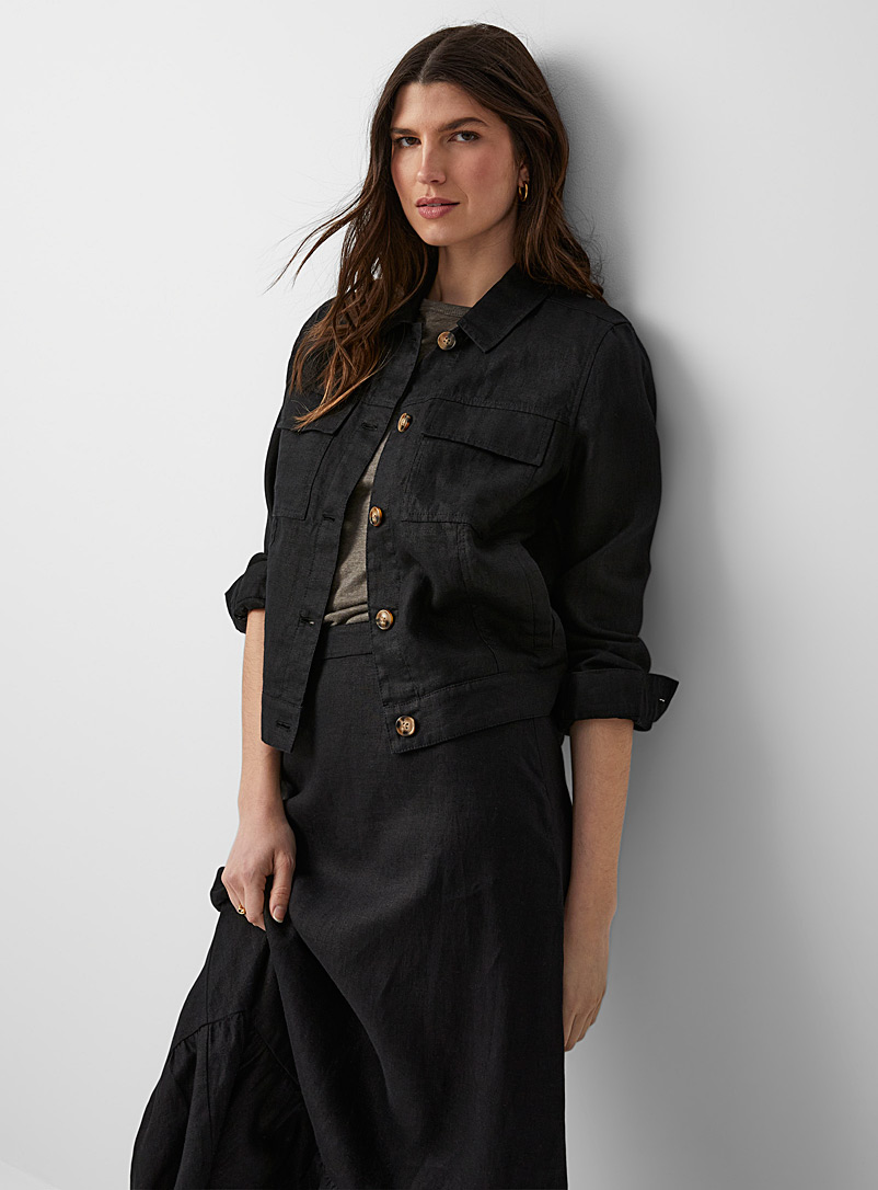 Contemporaine: La veste lin bio poches plaquées Noir pour femme