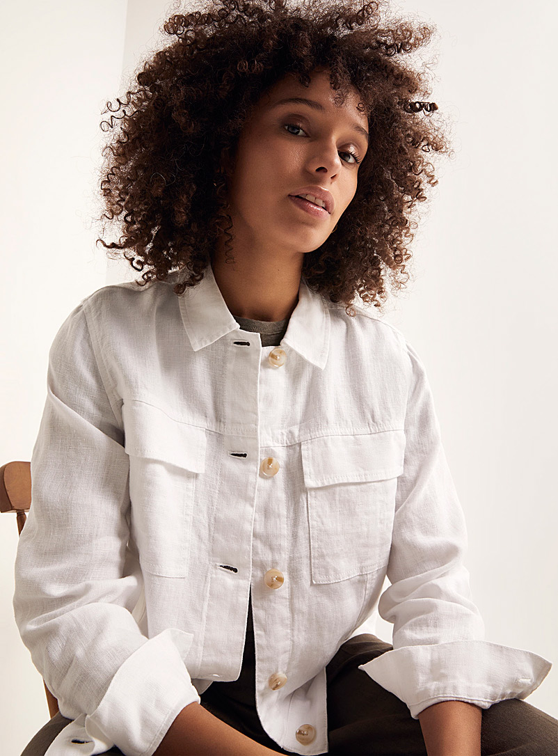Contemporaine: La veste lin bio poches plaquées Blanc pour femme
