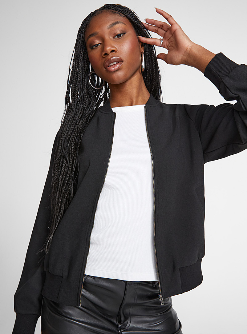 Icône Black Thick crepe minimalist bomber jacket for women